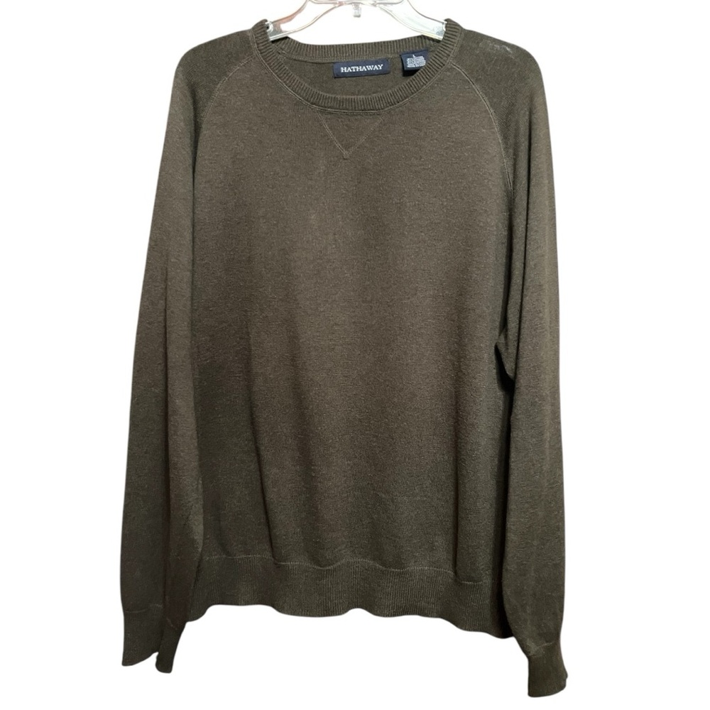 Hathaway Cashmere Knit Olive Green Crewneck Sweater with Ribbed Cuffs